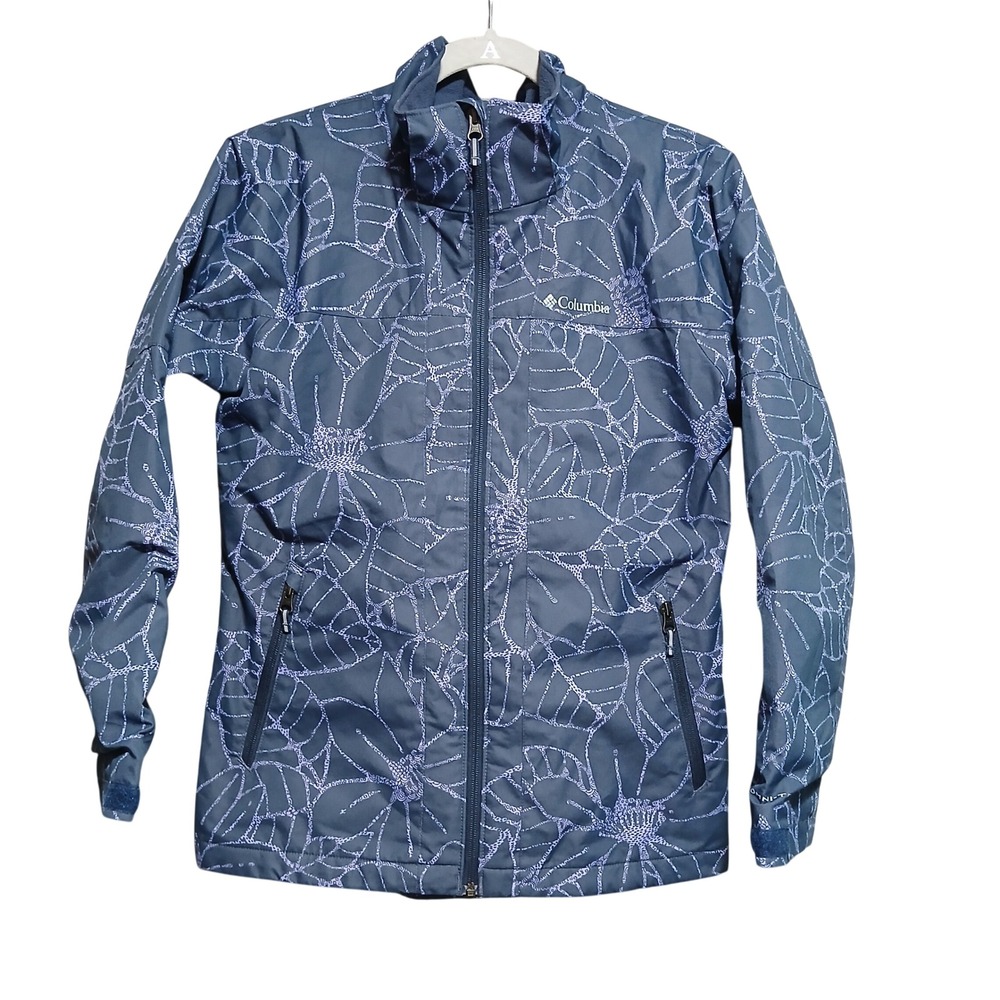 Columbia Kids Interchange Jacket L (14/16)‎ Blue Floral Windbreaker Active Coat